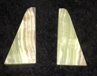 Vintage Lime Green Onyx Stone Marble Bookends 6” High / 5 Lbs.  Each