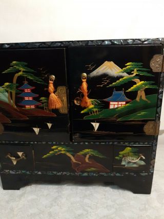Vintage Japanese Jewelry Music Box Painted Black Lacquered,  Good