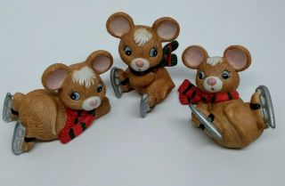 Homco Porcelain Ice Skating Mouse Figurines Set Of 3 Mice