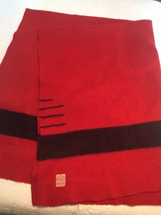 Vintage Hudsons Bay Red Black Stripe 3.  5 Point Wool Blanket 83x65 Cond