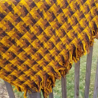 Vintage Pendleton Wool Blanket Houndstooth Pattern Throw 1960s 3