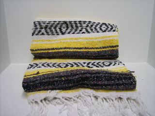 Authentic Yellow Mexican Falsa Blanket Yoga Mat Blanket 74 " X 50 "