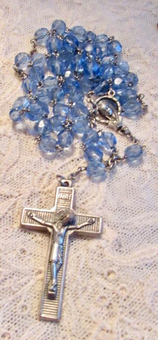 Vintage Our Lady Of Lourdes Relic Cross Rosary Italy 22 " Long Beauty