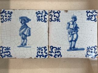 Delft Tiles With Figures From 17th Century