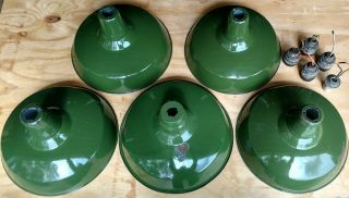 5 Vintage Green Porcelain Enamel Light Fixtures - Barn,  Farm,  Industrial