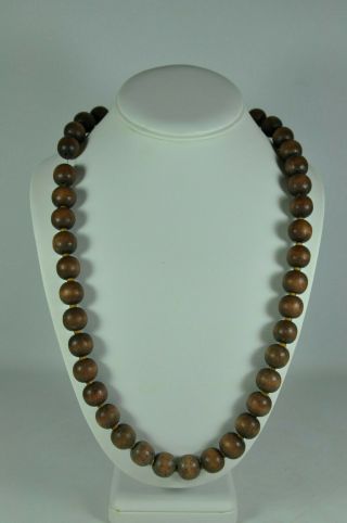 Estate Fine China Chinese Carved Wood Bead Necklace Scholar Art
