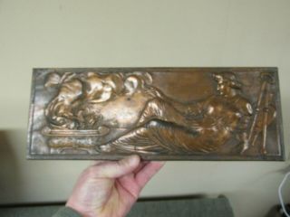 Antique 19c Bronzed Iron Plaque Classical Greek Woman Muse By Flaming Urn Mystic