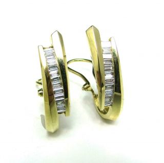 Vintage Estate 1 Ctw Baguette Diamond 14k Yellow Gold Huggie Omega Clip Earrings