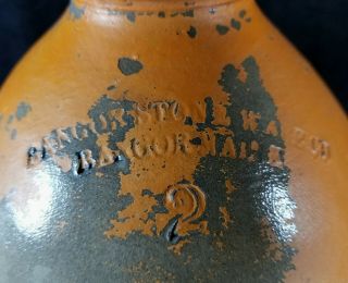 Antique 1880 - 1917 Bangor ME Stoneware Jug 2 Gal 14x8.  7 Inch Painted Orange EXC 2