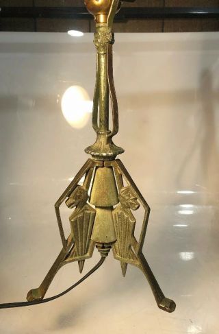 Vintage Art Deco Table Lamp Ornate Cast Metal Wood Footed Monkeys Brass Socket