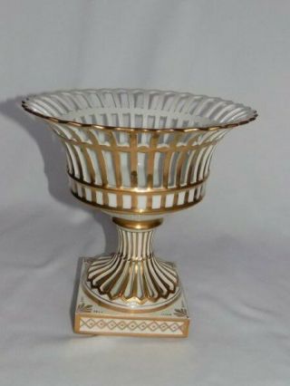 Antique Paris France Porcelain Pierced Gold Accent Compote Pedestal Bowl