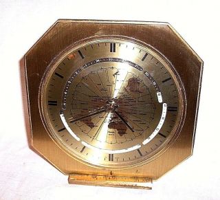 Vintage Brass Kundo Quartz World Time Clock Time Zone Mantle Clock West Germany
