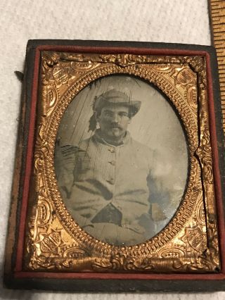 Civil War Ambrotype Possible Confederate Cavalry Soldier Feathered Hat Image