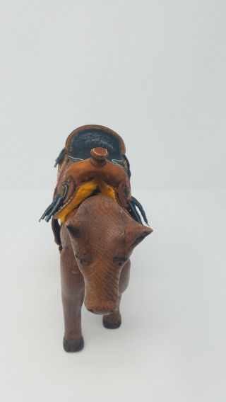 Folk Art Vintage Hand Carved Wooden Horse With Leather Saddle