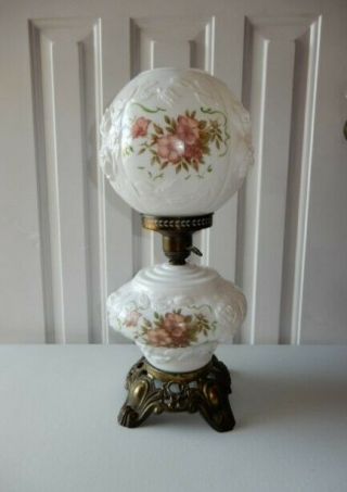 Puffy Rose Milk Glass Gone With The Wind Table Lamp Vintage