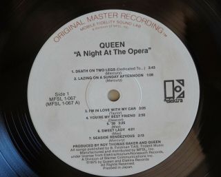 QUEEN A NIGHT AT THE OPERA 1982 MFSL 1 - 067 HALF - SPEED G/F KISS CARS PROF 2
