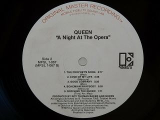 QUEEN A NIGHT AT THE OPERA 1982 MFSL 1 - 067 HALF - SPEED G/F KISS CARS PROF 3