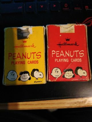 Vintage Peanuts Hallmark Miniature Playing Cards Yellow And Red Snoopy 2 Decks