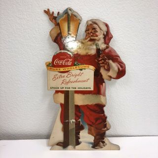 Vintage Coca - Cola Santa Claus Christmas Cardboard Stand Up Advertising Sign 1955