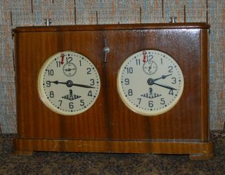 Vintage Soviet Wooden Tournament Chess Clock Russia 1957