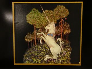 Vintage Hand Painted Nashco Serving Tray Chained Unicorn Wood Handles Read
