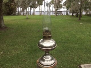 Antique Circa 1910 Rayo Nickel Plated Oil Lamp Well Cared For
