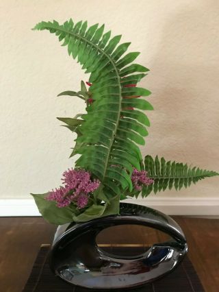 Japanese Ikebana Artificial Silk Flower Arrangement Ceramic Black Loop Vase 3