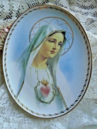 Madonna Of The Sacred Heart Oval Plate Mother Mary Gold Highlights