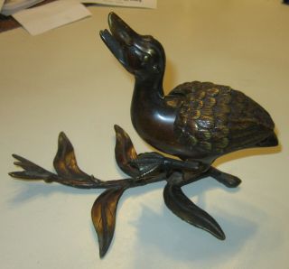 Unusual Antique Victorian Figural Bronze Trinket Box - Screaming Bird