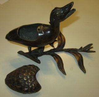 Unusual antique Victorian figural bronze trinket box - screaming bird 3