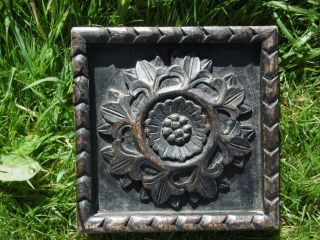 19thc Oak Carved Panel With Sunflower In Raised Relief To Centre