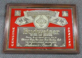 Large Vintage Budweiser Beer Mirror Framed Sign 18x26 Anheuser - Busch 102 - 201a