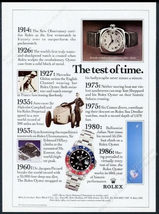 1986 Rolex Gmt Master Watch & Oyster History Mt Everest Photo Vintage Print Ad