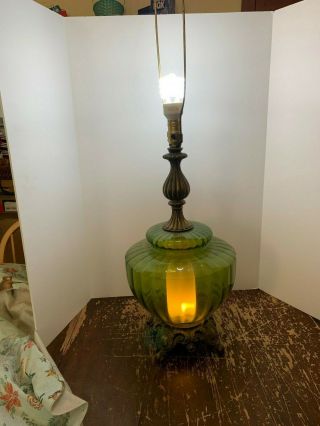 Vintage 1971 Mid Century Modern Green Glass Lamp Night Light Base