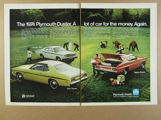 1974 Plymouth Duster 360 Gold & Space Cars Color Photo Vintage Print Ad