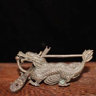 China Collectable Handwork Copper Carve Exorcism Dragon Fashion Door Lock Statue