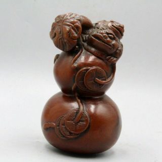 Collectable China Antique Boxwood Hand - Carved Toad & Gourd Auspicious Old Statue