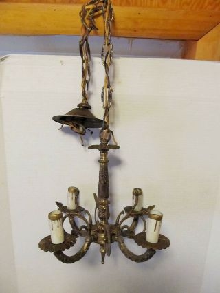 Vintage Brass Chandelier 4 Arm French Style,  Small Hanging Lamp Lqqk