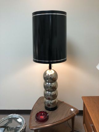 George Kovacs Vintage Lamp With Shade Very Tall Chrome Stacked Ball