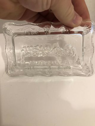 Glass Jesus Last Supper Butter Dish Collectible Vintage Christian Religious 3