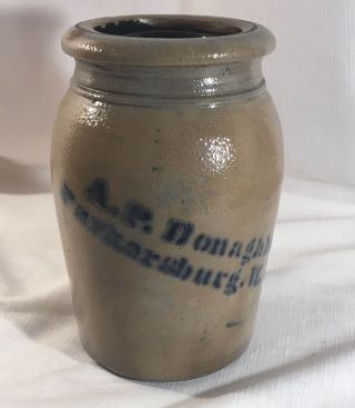 Antique Stoneware A P Donaghho Parkersburg Wv Canning Fruit Jar 8” Pottery
