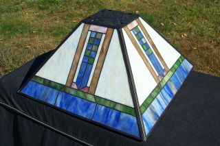 Arts And Crafts Mission Style Leaded Stained Glass Lamp Shade Pyramid Shape