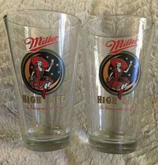 2 Miller High Life Beer “girl In The Moon” Pint Glass