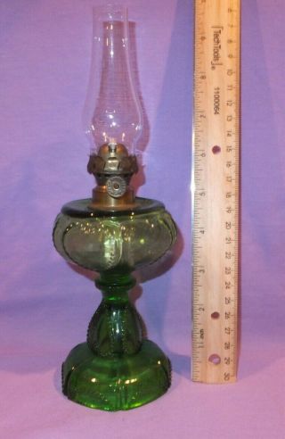 Old 1880 - 1900 Green Heart Miniature Oil Lamp