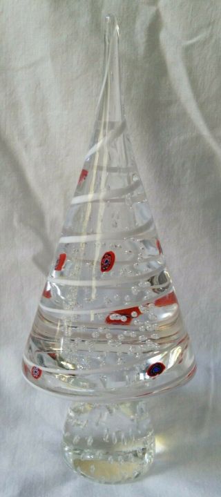 Vintage Mid Century Modern Murano Glass Christmas Tree 10 " Millefiori & Bubbles