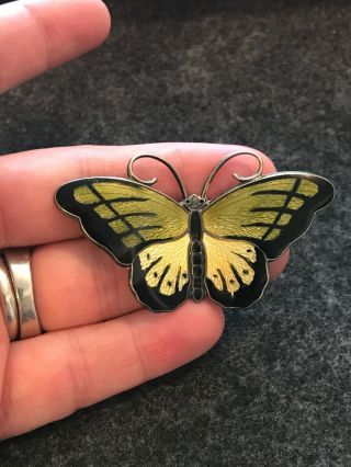 Vintage Hroar Prydz Norway Sterling Guilloche Enamel Butterfly Brooch/pin Large