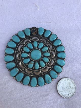 Vtg Native American Navajo Sterling Silver Turquoise Brooch By Juliana William