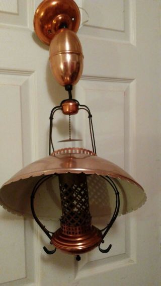 Vintage Mid Century Modern Atomic Age Pull Down Ceiling Light Fixture Copper