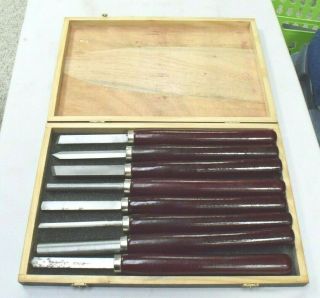 Vintage Cummins Wood Lathe Chisel Set 8 Piece 3252 Wooden Case