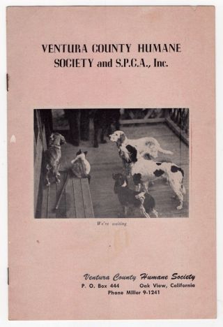 1950s Brochure: " Ventura County Humane Society And S.  P.  C.  A.  " [oak View,  Calif]